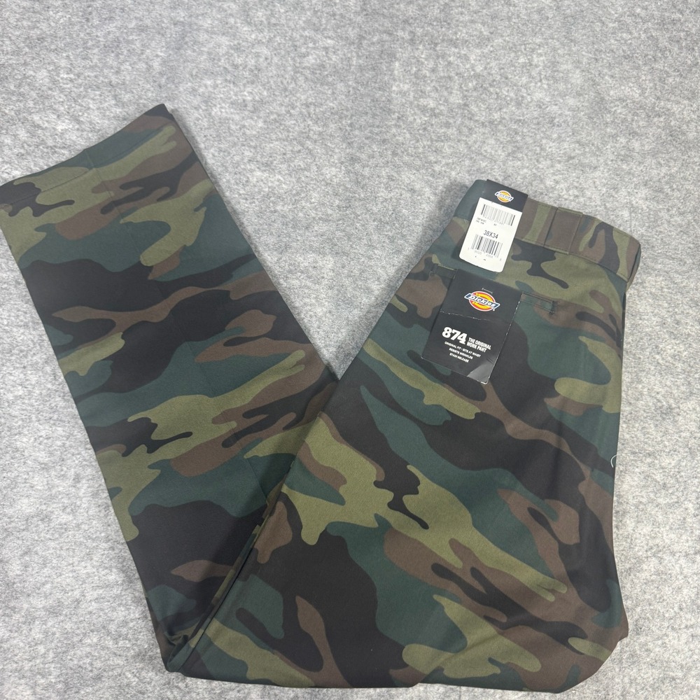 Dickies 874 Original Fit Work Pants Mens 38x34 Woodland Camo Green New With Tags